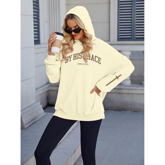 Christian Sweatshirt by His Grace Letter Print Hoodie Bible Pullover Large - Picture 3 of 3